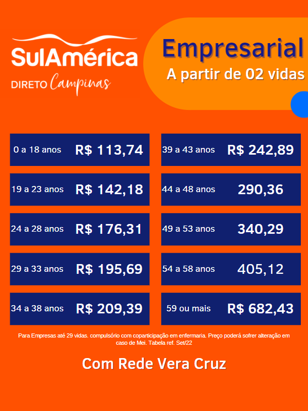 Tabela de preços sulamérica direto campinas empresarial