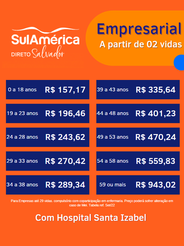 Tabela de preços sulamérica salvador empresarial